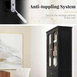 KORVIXA Freestanding Linen Cabinet with 2 Adjustable Shelves-Black in Black - Size: W700mm x H750mm - thumbnail 4