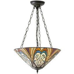 Loops Tiffany Glass Hanging Ceiling Pendant Light Bronze Inverted Lamp Shade i00122 in Clear
