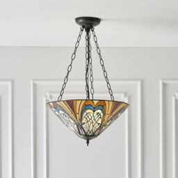 Loops Tiffany Glass Hanging Ceiling Pendant Light Bronze Inverted Lamp Shade i00122 in Clear - thumbnail 5