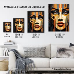 Artery8 Wall Art Print Gold Art Deco Futuristic Abstract Bold Striking Artwork Woman Face Metropolis Painting Art Framed in Black - Size: A4 - thumbnail 3