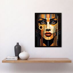 Artery8 Wall Art Print Gold Art Deco Futuristic Abstract Bold Striking Artwork Woman Face Metropolis Painting Art Framed in Black - Size: A4 - thumbnail 4