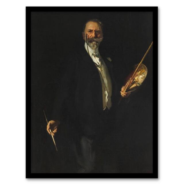 Artery8 Artist William Merritt Chase Portrait Sargent Framed Wall Art Print in Black - Size: A4 - image 1