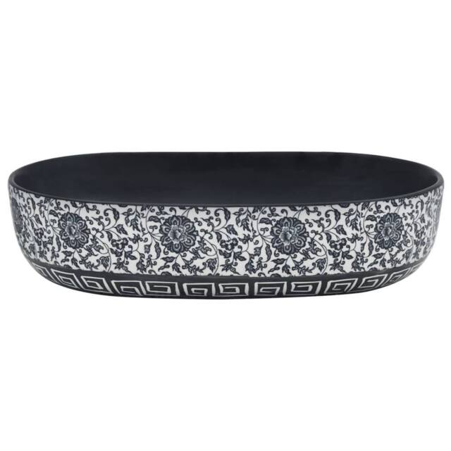Berkfield Home Durable Countertop Basin Black & Blue Oval 59x40x14 cm Ceramic - Size: 59 x 40 x 14 cm - image 1