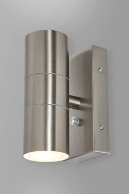 BHS Lighting Jared Steel Outdoor Up & Down Wall Light with Photocell in Metallic Silver - image 1