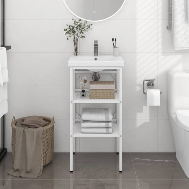 Berkfield Home Bathroom Washbasin Frame White 40x38x83 cm Iron - Size: 40 x 38 x 83 cm - image 1