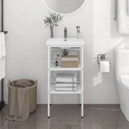 Berkfield Home Bathroom Washbasin Frame White 40x38x83 cm Iron - Size: 40 x 38 x 83 cm - thumbnail 1