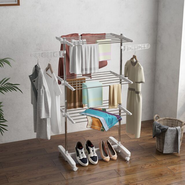 HOMCOM Large Clothes Airer Stainless Steel Clothes Drying Rack White - Size: Medium - image 1