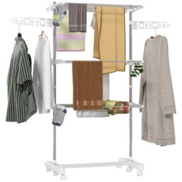 HOMCOM Large Clothes Airer Stainless Steel Clothes Drying Rack White - Size: Medium - thumbnail 2