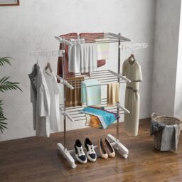 HOMCOM Large Clothes Airer Stainless Steel Clothes Drying Rack White - Size: Medium - thumbnail 1