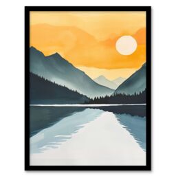 "Artery8 Sparks Lake Sunrise Mountain Lakeside Landscape Framed Wall Art in Yellow - Size: W12"" x H16""" - thumbnail 1