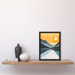 "Artery8 Sparks Lake Sunrise Mountain Lakeside Landscape Framed Wall Art in Yellow - Size: W12"" x H16""" - thumbnail 4