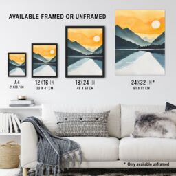 "Artery8 Sparks Lake Sunrise Mountain Lakeside Landscape Framed Wall Art in Yellow - Size: W12"" x H16""" - thumbnail 3