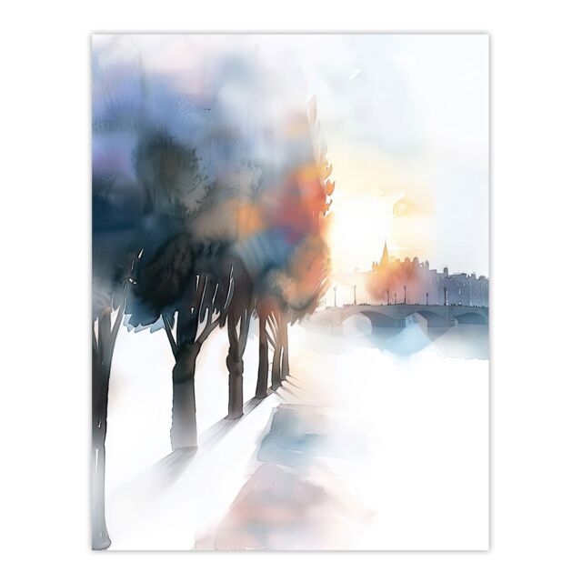 "Artery8 Misty Morning Sunrise Edinburgh North Bridge Wall Art Print in White - Size: W18"" x H24""" - image 1