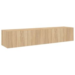 Berkfield Home TV Wall Cabinets with LED Lights 2 pcs Sonoma Oak 80x35x31 cm in Brown - Size: 80 x 35 x 31 cm - thumbnail 7