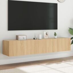 Berkfield Home TV Wall Cabinets with LED Lights 2 pcs Sonoma Oak 80x35x31 cm in Brown - Size: 80 x 35 x 31 cm