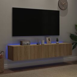 Berkfield Home TV Wall Cabinets with LED Lights 2 pcs Sonoma Oak 80x35x31 cm in Brown - Size: 80 x 35 x 31 cm - thumbnail 3