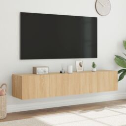 Berkfield Home TV Wall Cabinets with LED Lights 2 pcs Sonoma Oak 80x35x31 cm in Brown - Size: 80 x 35 x 31 cm - thumbnail 4