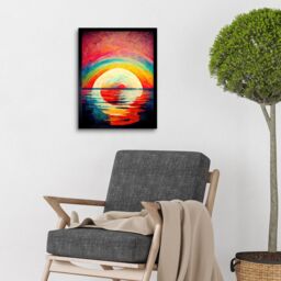 "Artery8 Wall Art Print Rainbow Sunset At Sea Vibrant Expressionism Art Framed in Black - Size: W12"" x H16""" - thumbnail 2