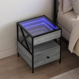 Berkfield Home Decorative Bedside Table with Infinity LED Grey Sonoma 40x40x51 cm - Size: 40 x 40 x 51 cm - thumbnail 2