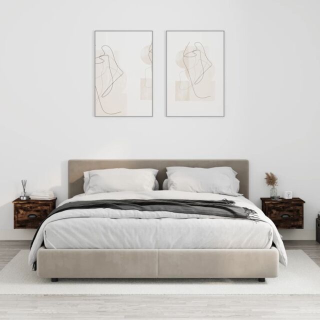 Berkfield Home Wall-mounted Bedside Cabinets 2 pcs Smoked Oak 41.5x36x28cm in Brown - Size: 41.5x36x28 cm - image 1