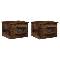 Berkfield Home Wall-mounted Bedside Cabinets 2 pcs Smoked Oak 41.5x36x28cm in Brown - Size: 41.5x36x28 cm - thumbnail 2