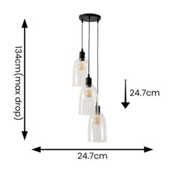 ValueLights Kira Glass Cloche Dome 3 Drop Cluster Ceiling Pendant Light with LED Bulbs in Black - thumbnail 8