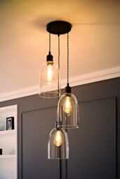 ValueLights Kira Glass Cloche Dome 3 Drop Cluster Ceiling Pendant Light with LED Bulbs in Black - thumbnail 1
