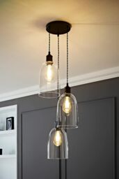 ValueLights Kira Glass Cloche Dome 3 Drop Cluster Ceiling Pendant Light with LED Bulbs in Black - thumbnail 2