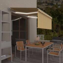 Berkfield Home Manual Retractable Awning with Blind&LED 3x2.5m Yellow&White in Yellow - thumbnail 2
