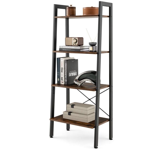 Costway 4-Tier Ladder Bookshelf Industrial Bookcase Storage Shelving Unit Anti Tipping in Brown - image 1