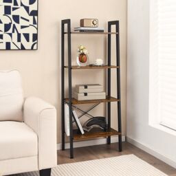Costway 4-Tier Ladder Bookshelf Industrial Bookcase Storage Shelving Unit Anti Tipping in Brown - thumbnail 3