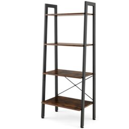 Costway 4-Tier Ladder Bookshelf Industrial Bookcase Storage Shelving Unit Anti Tipping in Brown - thumbnail 5