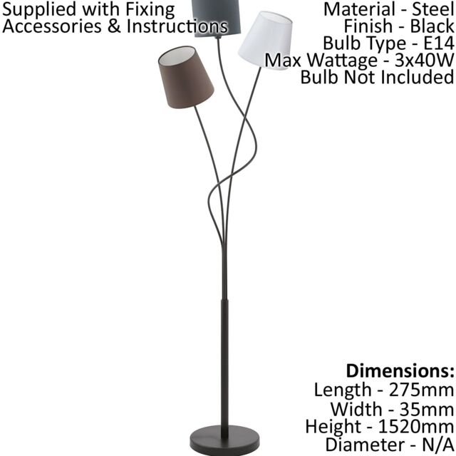 Loops Floor Lamp Light Black Anthracite/White/Brown Shade Pedal Switch Bulb E14 3x40W - image 1