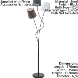 Loops Floor Lamp Light Black Anthracite/White/Brown Shade Pedal Switch Bulb E14 3x40W - thumbnail 1