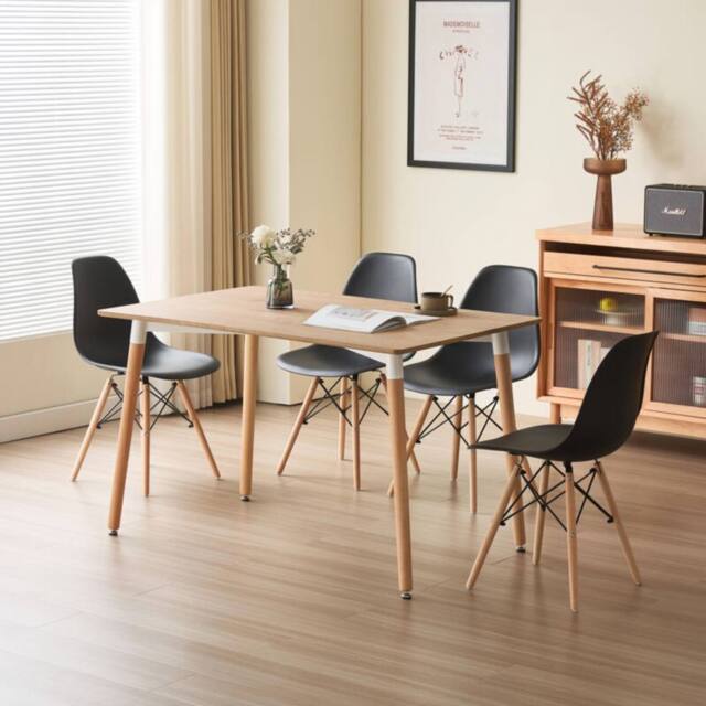 Comfy Living Ltd 5 Piece Dining Set With Oak Wooden Top & 4 Black Chairs With Metal Detailing in Light Oak - image 1
