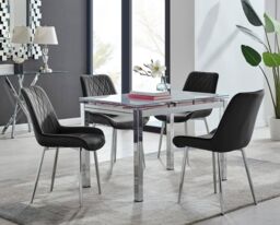 FurnitureboxUK Enna White Glass Extending 4-6 Seater Dining Table & 4 Pesaro Soft Velvet Chairs in Black