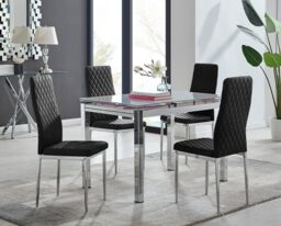 FurnitureboxUK Enna White Glass Extending 4-6 Seater Dining Table & 4 Milan Soft Velvet Chairs in Black
