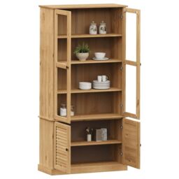 Berkfield Home Glass Display Cabinet VIGO 85x35x170 cm Solid Wood Pine in Brown - Size: 85 x 35 x 170 cm - thumbnail 3
