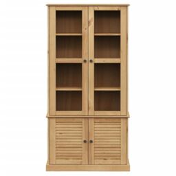 Berkfield Home Glass Display Cabinet VIGO 85x35x170 cm Solid Wood Pine in Brown - Size: 85 x 35 x 170 cm - thumbnail 4