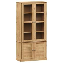Berkfield Home Glass Display Cabinet VIGO 85x35x170 cm Solid Wood Pine in Brown - Size: 85 x 35 x 170 cm - thumbnail 2