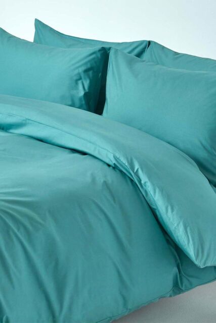 Homescapes Egyptian Cotton Duvet Cover with Pillowcase, 200 TC in Teal - Size: Single