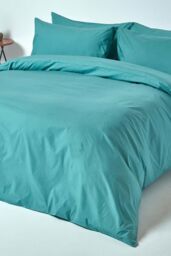 Homescapes Egyptian Cotton Duvet Cover with Pillowcase, 200 TC in Teal - Size: Single - thumbnail 2