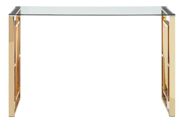 Orsina Console Table with Gold Legs & Glass Top, Tempered Glass Hallway Table, Stainless Steel Console Table - image 1