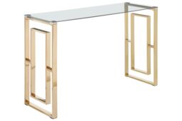 Orsina Console Table with Gold Legs & Glass Top, Tempered Glass Hallway Table, Stainless Steel Console Table - thumbnail 2