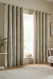 Catherine Lansfield 'Crushed Velvet' Lined Eyelet Curtains in Natural - Size: 168 cm width x 183 cm drop