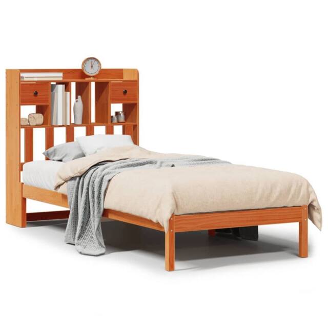 Berkfield Home Bookcase Bed without Mattress Wax Brown 100x200 cm Solid Wood Pine - image 1