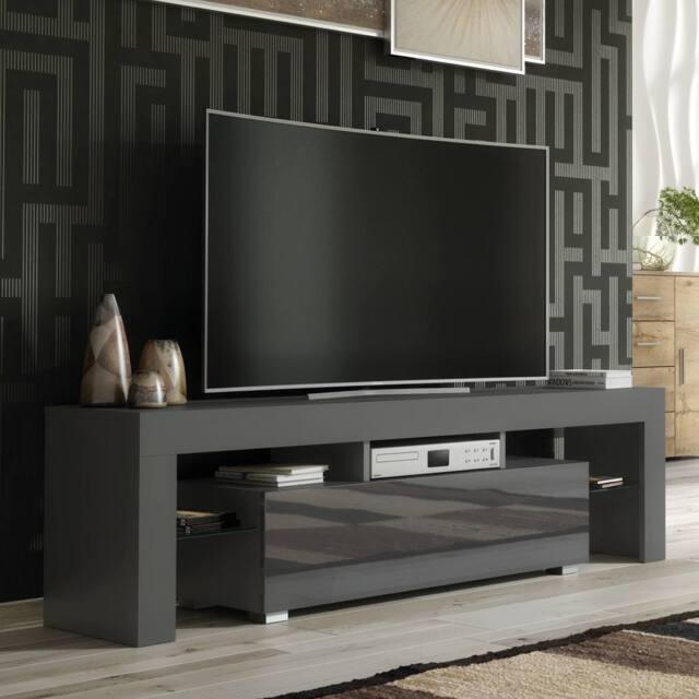 Creative Furniture TV Unit 160cm Stylish Modern - Dark Grey with High Gloss Doors - image 1