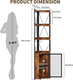 London Boutique Corner Bar Cabinet 178cm Wine Storage Sideboard w/ Glass Holder in Brown - thumbnail 2