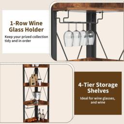 London Boutique Corner Bar Cabinet 178cm Wine Storage Sideboard w/ Glass Holder in Brown - thumbnail 4