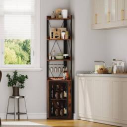 London Boutique Corner Bar Cabinet 178cm Wine Storage Sideboard w/ Glass Holder in Brown - thumbnail 1